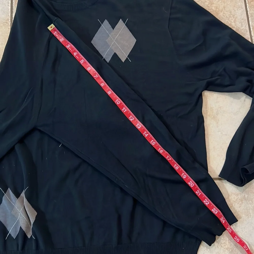 Alan Flusser Silk Cotton Blend‎ Navy Blue Golf Sweater Argyle Design, Sz XXL